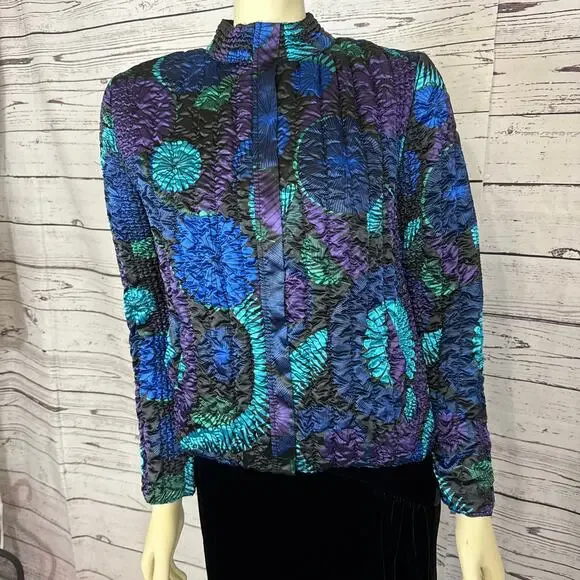 Ruby Rd 100% silk multicolored zip up jacket size medium - Picture 14 of 15